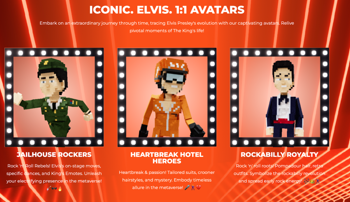 Elvis Presley iconic avatars. Source: The Sandbox