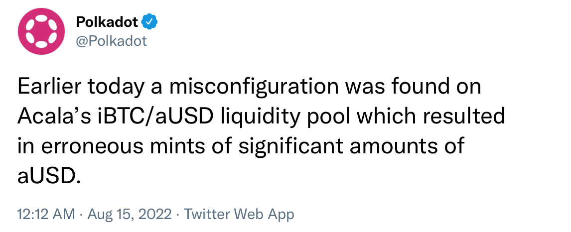  Polkadot reporting on an issue on Acala's liquidity pool.