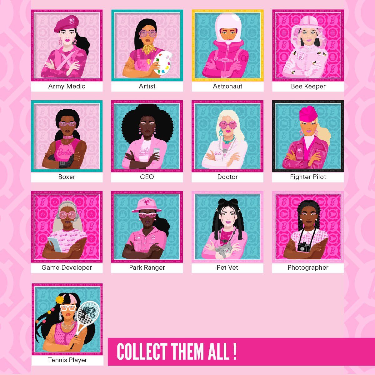 The collection includes Barbies of various professions. Source: https://twitter.com/BossBeauties